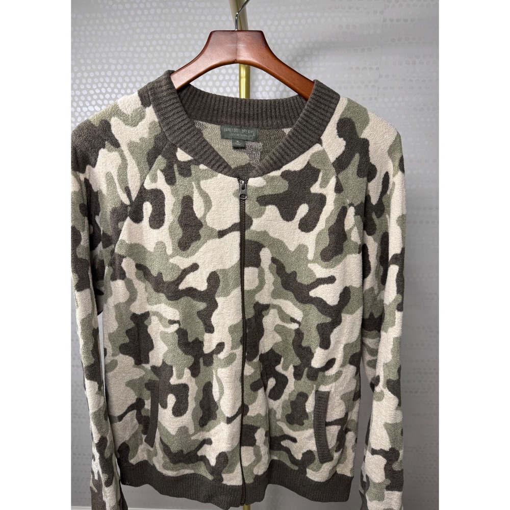 Barefoot Dreams CozyChic Ultra Lite Camo Zip Jacket XL Green Cream BDWCU1648